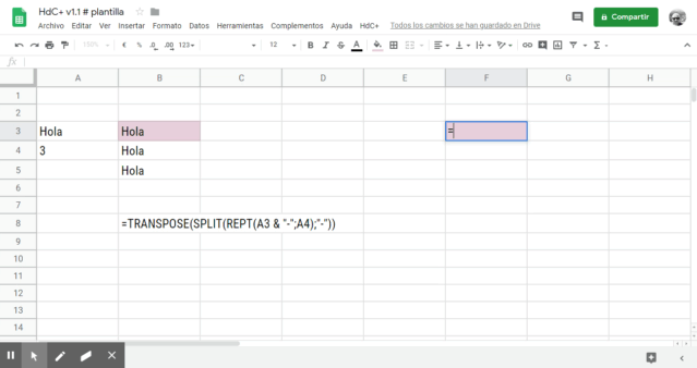 Fx personalizada REPETIRFC(valor; n_repeticiones; "FIL "| "COL")